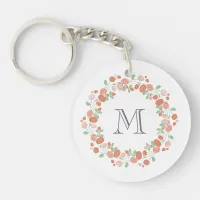 coral roses wreath monogram keychain