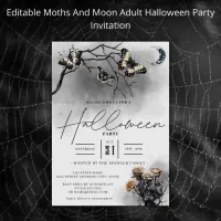 Goth Moths And Moon Black Adults Halloween Party  Invitation