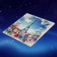 Eiffel Tower Paris Floral Watercolor | Ceramic Tile