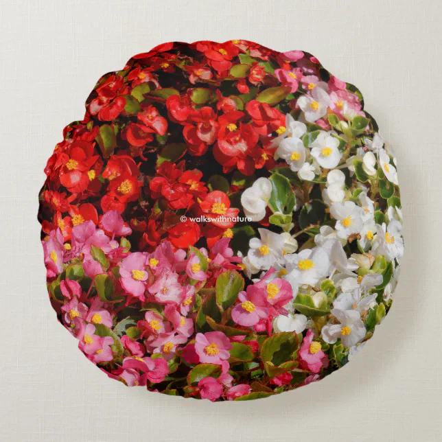 Colorful Wax Begonias Round Pillow