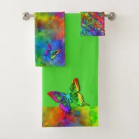 [Atomic Tie-Dye]  Psychedelic Rainbow Butterfly Bath Towel Set