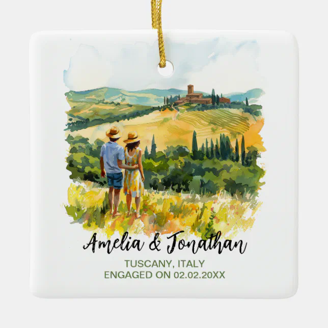 Watercolor Travel Painting Couple Tuscany Italy Ceramic Ornament