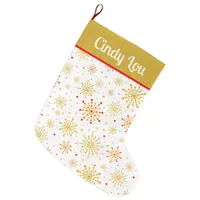 Retro Atomic Mid-Century Modern Gold Personalized Large Christmas Stocking