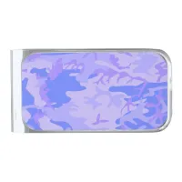 Camouflage Pastel Blue Abstract Pattern Silver Finish Money Clip