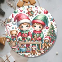 Adorable Elves in Santa's Workshop Christmas Classic Round Sticker