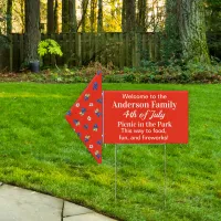 Fourth of July Picnic Red White Blueberry Welcome Sign