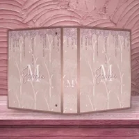 Monogram Metallic Rose Gold Glitter & Mauve Floral 3 Ring Binder