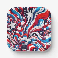 Red, White and Blue Patriotic Fourth of July  Paper Plates