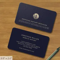 Elegant Blue and Gold Professional Notary Public Business Card