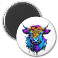 Cyberpunk Colorful Ai Highland Cow Magnet