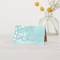 Watercolor Snowdrops Table Teal/Copper ID726 Place Card