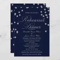 navy silver glitter rehearsal dinner invites