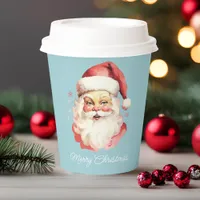 Blue Vintage Retro Santa Claus Merry Christmas Paper Cups