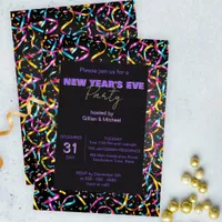 Colorful Streamers and Confetti New Year's Party Invitation