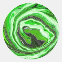 Lime Green and Black Marble like Swirls Fluid Art Classic Round Sticker