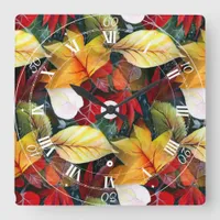 Ephemeral Autumn Foliage in Watercolor Vivid Bold  Square Wall Clock