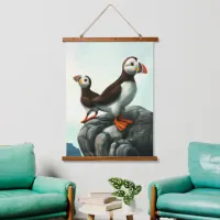 Cute Atlantic Puffins Seabirds on the Rocks Hanging Tapestry