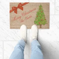 Bowed Christmas card with a decorated tree Doormat