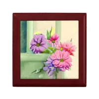 Pink and Purple Flowers on Window Sill Gift Box