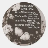 A Birthday Greeting Doves Classic Round Sticker