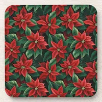 Pretty Red and Green Poinsettias Digital Art Beverage Coaster