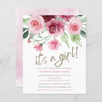 Budget Its a girl Pink Burgundy Floral Baby Shower