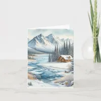 Serene Winter Lake Watercolor Blank Note Card