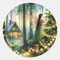 Cottage Core Whimsical Christmas Classic Round Sticker