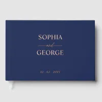 Elegant Modern Navy and Rose Gold Wedding Foil Guest Book