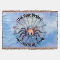 Cute Spider Inspirational Quote Monogram on blue | Throw Blanket