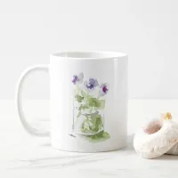 Lavender Watercolor Violets in a Mason Jar Coffee Mug