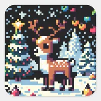 Christmas Reindeer Winter Wonderland Pixel Art Square Sticker