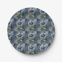 Blue flower watercolour pattern paper plates