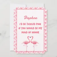 Fun Tropical Pink Flamingo Maid of Honor Proposal Card