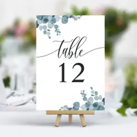 Dusty Blue Eucalyptus Greenery Wedding Table Number