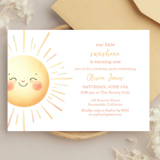 Our Little Sunshine Cute Kids Birthday Party  Invitation