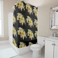 Elegant Satin Flowers on Black Shower Curtain