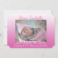 Personalized Pink  Baby Photo Birth Announcements