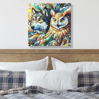 Mosaic Tile Wolf and Owl Canvas Print