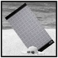 Black and White Geometric Pattern Monogram Beach Towel