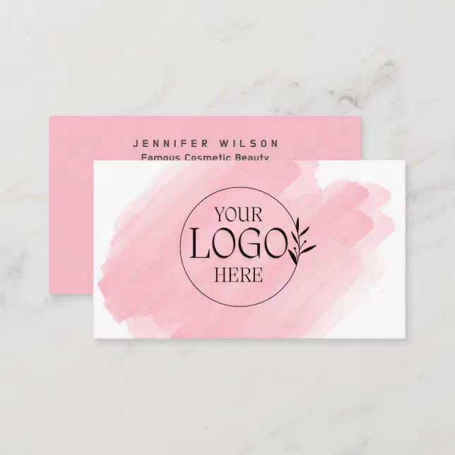 Pink watercolor brushstroke upload your logo business card