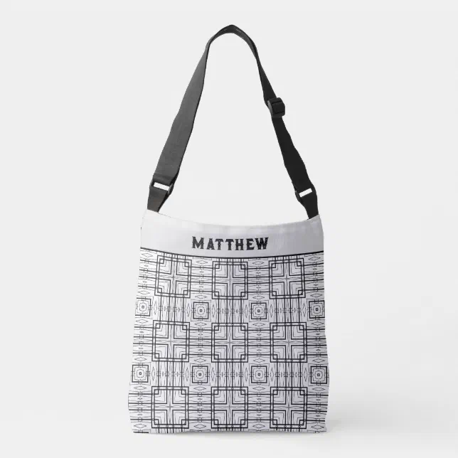 Black and White Geometrical Squares pattern Crossbody Bag