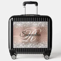 Silver Glitter Rose Gold Foil Fancy Monogram Luggage