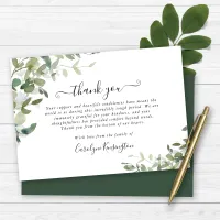 Elegant Watercolor Greenery Sympathy Thank You