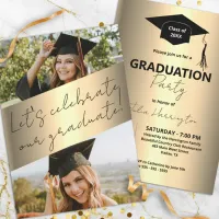 Modern Chic Gold Metallic Photo Graduation Party Invitation