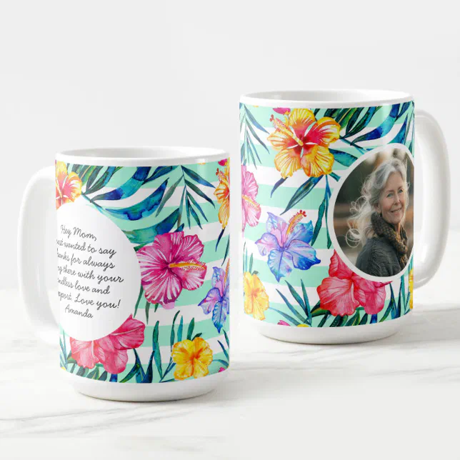 Tropical Floral | Aqua Stripe | Mother's Day Photo Coffee Mug