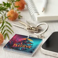 Vibrant Digital Artwork Featuring a Stylized Wolf  Keychain