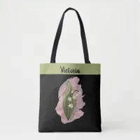 Lily of the Valley Happiness Personalized Black Tote Bag