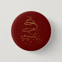 Abstract Sparkling Gold, Burgundy Christmas Tree Button