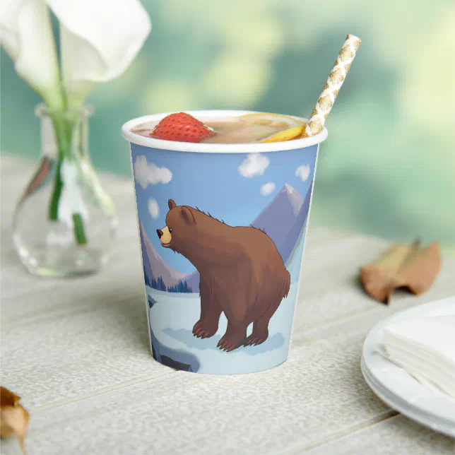 Brown bear in the mountains paper cups